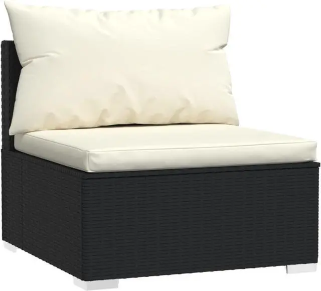 Alt view image 6 of 9 - vidaXL 4 Piece Patio Lounge Set with Cushions Black Poly Rattan