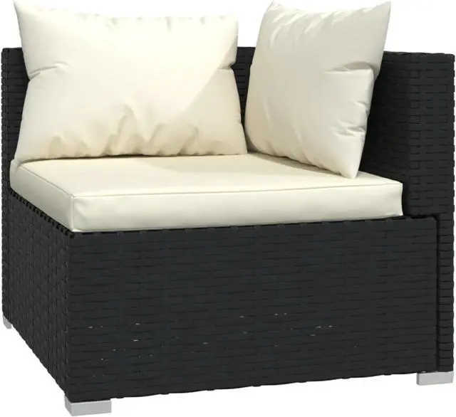 Alt view image 8 of 9 - vidaXL 4 Piece Patio Lounge Set with Cushions Black Poly Rattan
