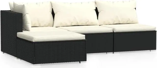 Alt view image 5 of 9 - vidaXL 4 Piece Patio Lounge Set with Cushions Black Poly Rattan
