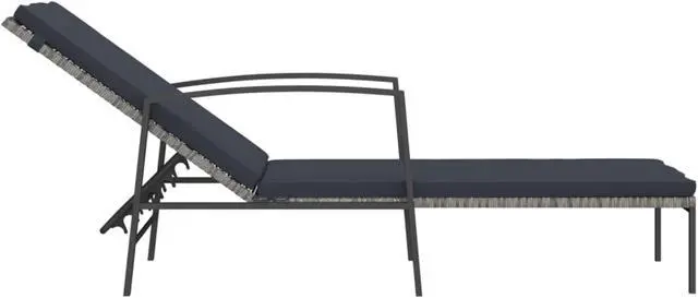 Alt view image 4 of 18 - vidaXL Patio Sun Lounger with Cushion Poly Rattan Gray