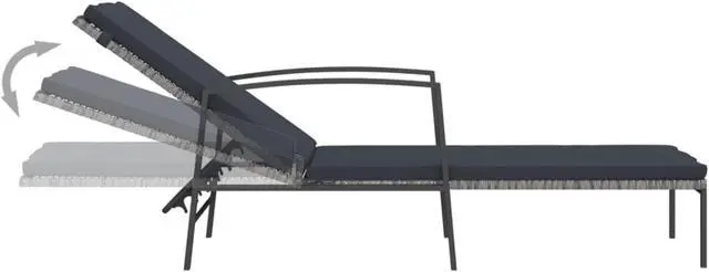 Alt view image 6 of 18 - vidaXL Patio Sun Lounger with Cushion Poly Rattan Gray