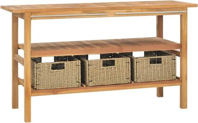 Alt view image 3 of 13 - vidaXL Bathroom Vanity Cabinet with 3 Baskets Solid Wood Teak 52"x17.7"x29.5"