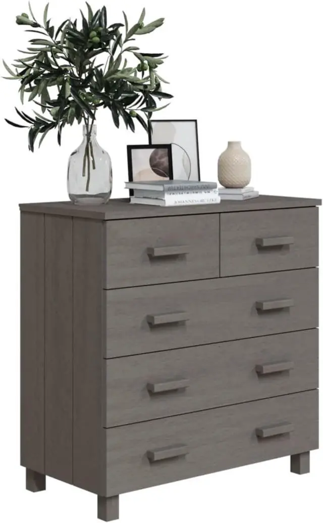 Alt view image 9 of 14 - vidaXL Sideboard HAMAR Light Gray 31.1"x15.7"x31.5" Solid Wood Pine