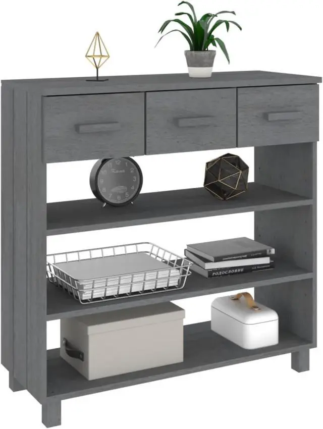 Alt view image 4 of 12 - vidaXL Console Table Dark Gray 35.4"x13.8"x35.4" Solid Wood Pine