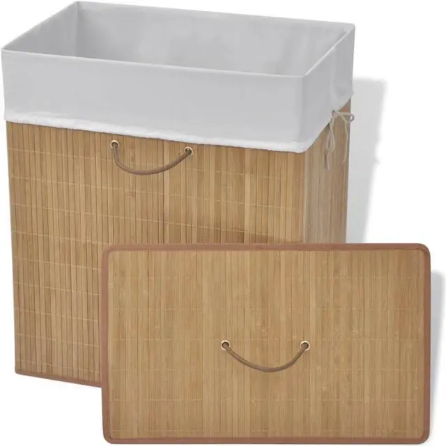 Alt view image 3 of 11 - vidaXL Bamboo Laundry Bin Rectangular Natural