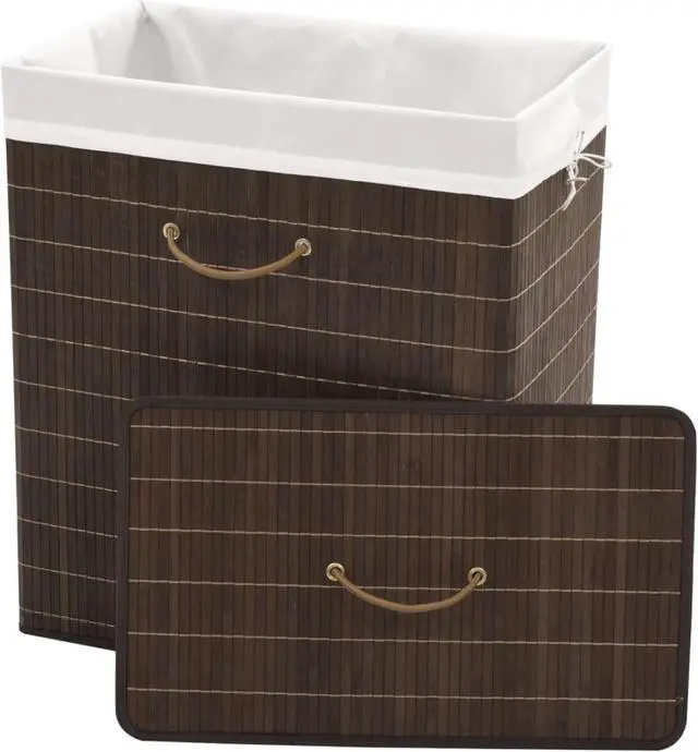 Alt view image 3 of 11 - vidaXL Bamboo Laundry Bin Rectangular Dark Brown