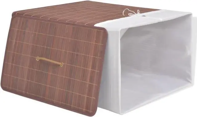 Alt view image 4 of 10 - vidaXL Bamboo Laundry Bin Rectangular Brown