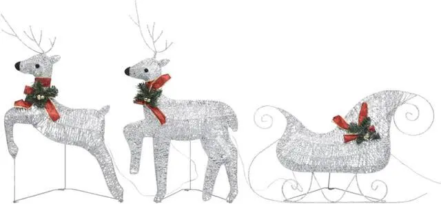 Alt view image 3 of 15 - vidaXL Reindeer & Sleigh Christmas Decoration 60 LEDs Outdoor Silver