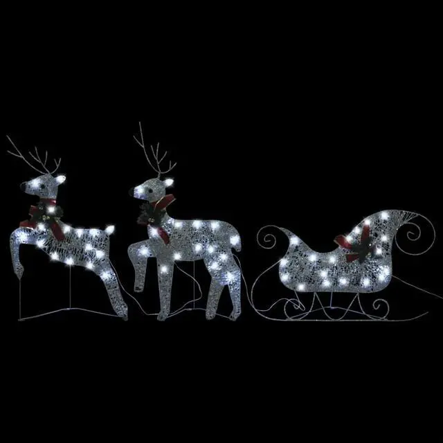 Alt view image 4 of 15 - vidaXL Reindeer & Sleigh Christmas Decoration 60 LEDs Outdoor Silver