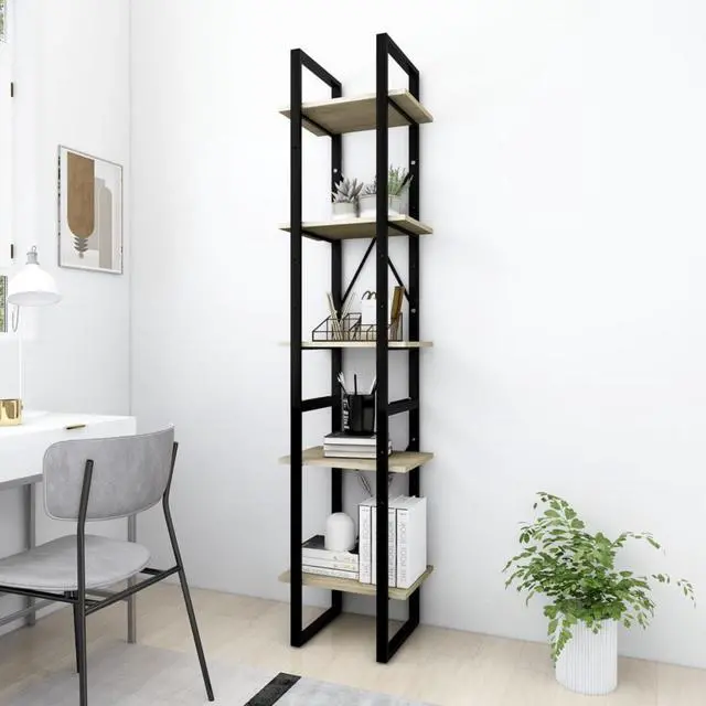 Main image of vidaXL 5-Tier Book Cabinet Sonoma Oak 15.7"x11.8"x68.9" Engineered Wood