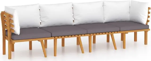 Alt view image 3 of 10 - vidaXL 4 Piece Patio Lounge Set with Cushions Solid Acacia Wood