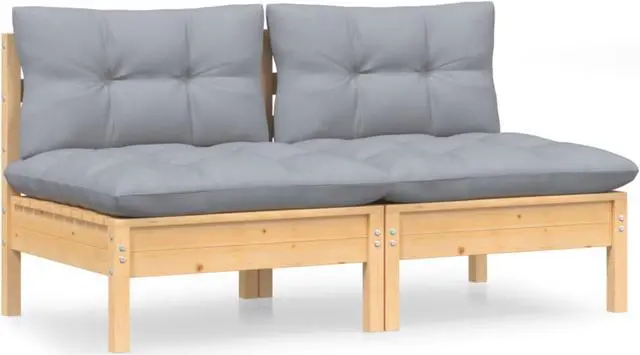 Alt view image 3 of 15 - vidaXL 2-Seater Patio Sofa with Gray Cushions Solid Pinewood
