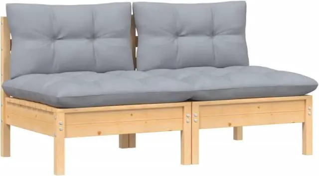 Alt view image 4 of 15 - vidaXL 2-Seater Patio Sofa with Gray Cushions Solid Pinewood