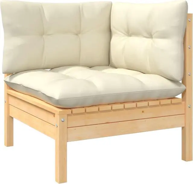 Alt view image 7 of 13 - vidaXL 3 Piece Patio Lounge Set with Cream Cushions Solid Pinewood
