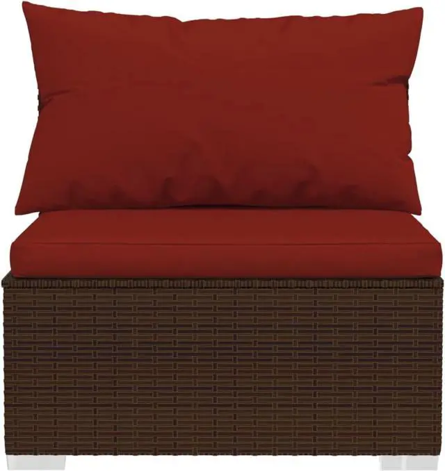 Alt view image 2 of 15 - vidaXL 3 Piece Patio Lounge Set with Cushions Poly Rattan Brown