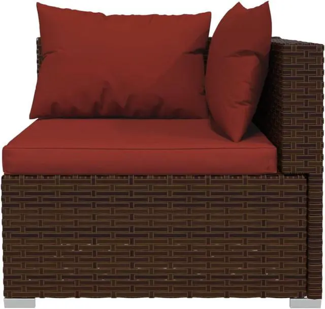 Alt view image 2 of 10 - vidaXL 5 Piece Patio Lounge Set with Cushions Poly Rattan Brown