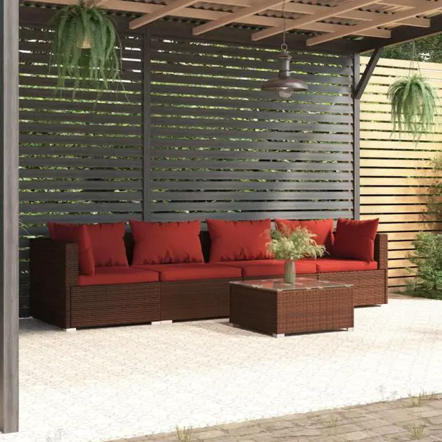 Main image of vidaXL 5 Piece Patio Lounge Set with Cushions Poly Rattan Brown