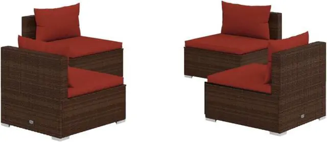 Alt view image 7 of 8 - vidaXL 4 Piece Patio Lounge Set with Cushions Poly Rattan Brown