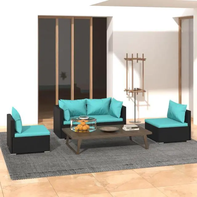 Main image of vidaXL 4 Piece Patio Lounge Set with Cushions Poly Rattan Black