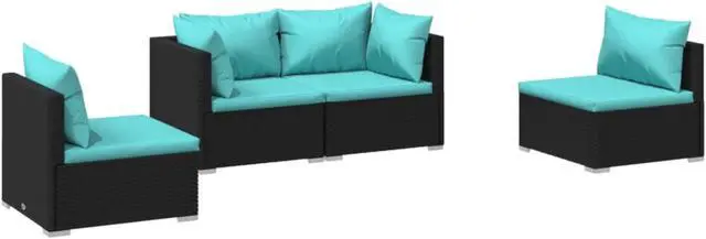 Alt view image 3 of 10 - vidaXL 4 Piece Patio Lounge Set with Cushions Poly Rattan Black