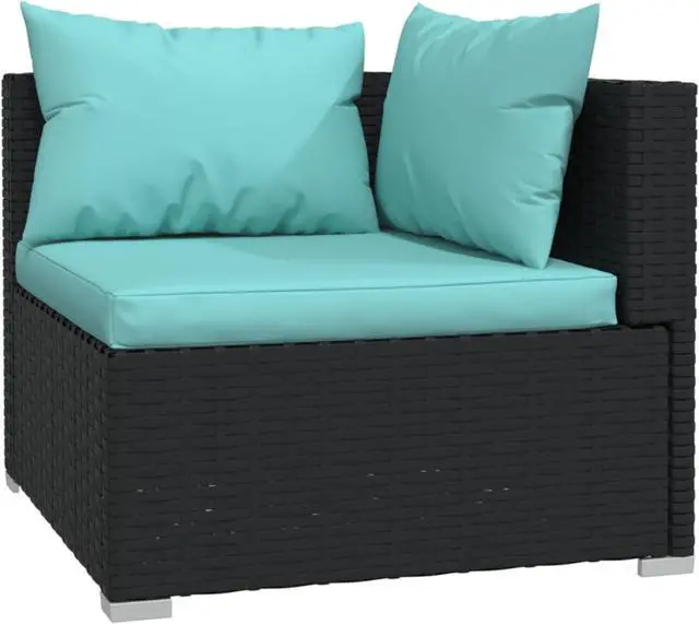 Alt view image 4 of 10 - vidaXL 4 Piece Patio Lounge Set with Cushions Poly Rattan Black
