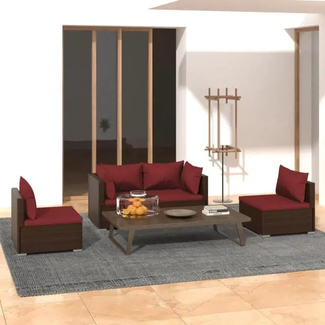 Main image of vidaXL 4 Piece Patio Lounge Set with Cushions Poly Rattan Brown