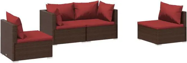 Alt view image 3 of 10 - vidaXL 4 Piece Patio Lounge Set with Cushions Poly Rattan Brown