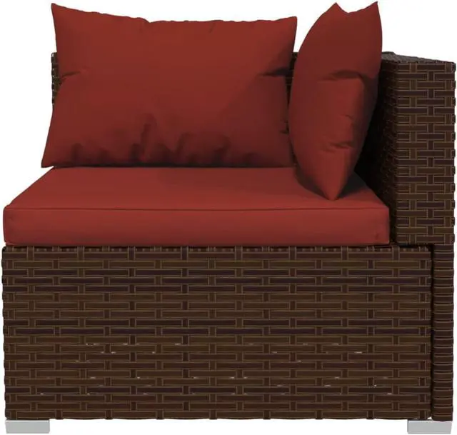Alt view image 2 of 10 - vidaXL 5 Piece Patio Lounge Set with Cushions Poly Rattan Brown