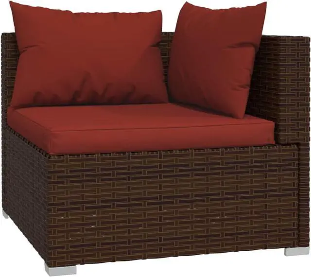 Alt view image 4 of 10 - vidaXL 5 Piece Patio Lounge Set with Cushions Poly Rattan Brown