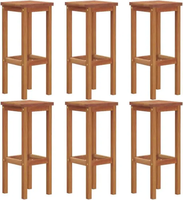 Alt view image 3 of 9 - vidaXL Bar Stools 6 pcs Solid Wood Acacia