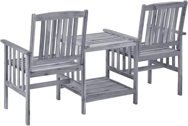 Alt view image 2 of 12 - vidaXL Patio Chairs with Tea Table 62.6"x24"x36.2" Solid Acacia Wood