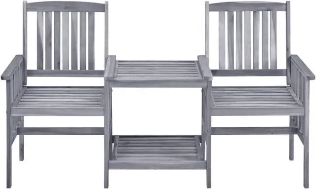 Alt view image 3 of 12 - vidaXL Patio Chairs with Tea Table 62.6"x24"x36.2" Solid Acacia Wood