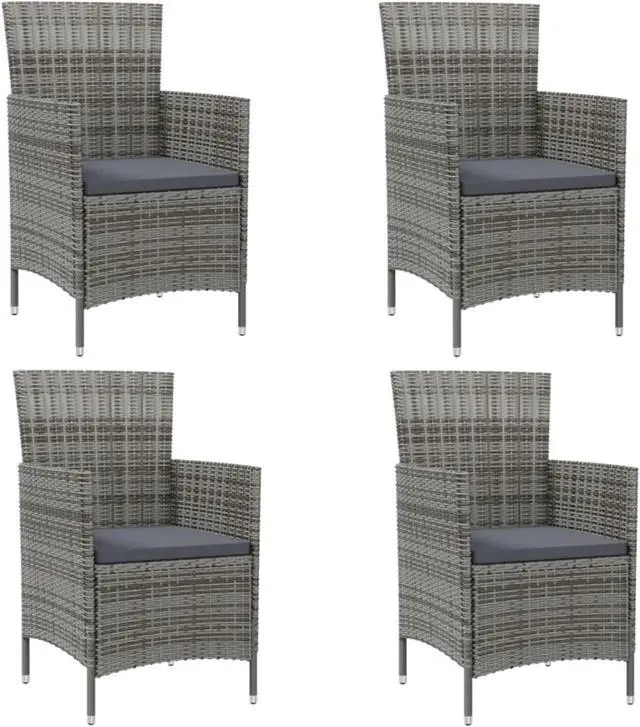 Main image of vidaXL Patio Chairs with Cushions 4 pcs Poly Rattan Gray