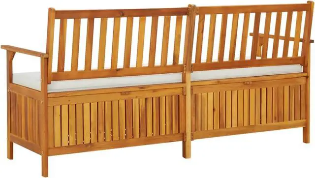 Alt view image 2 of 10 - vidaXL Storage Bench with Cushion 66.9" Solid Wood Acacia