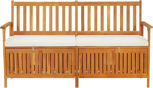 Alt view image 3 of 10 - vidaXL Storage Bench with Cushion 66.9" Solid Wood Acacia