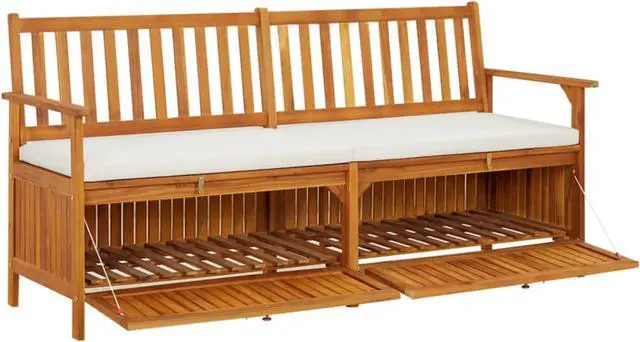Alt view image 4 of 10 - vidaXL Storage Bench with Cushion 66.9" Solid Wood Acacia