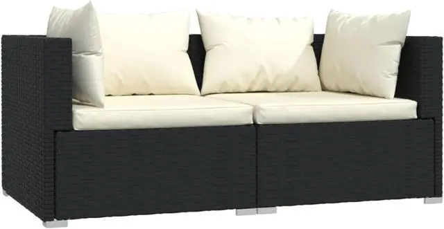 Alt view image 6 of 6 - vidaXL 3 Piece Patio Lounge Set with Cushions Black Poly Rattan
