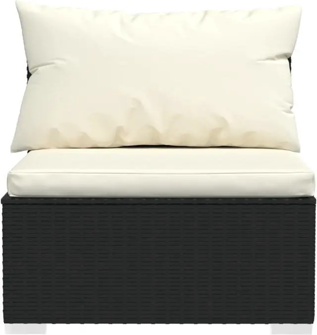 Alt view image 2 of 7 - vidaXL 3-Seater Sofa with Cushions Black Poly Rattan