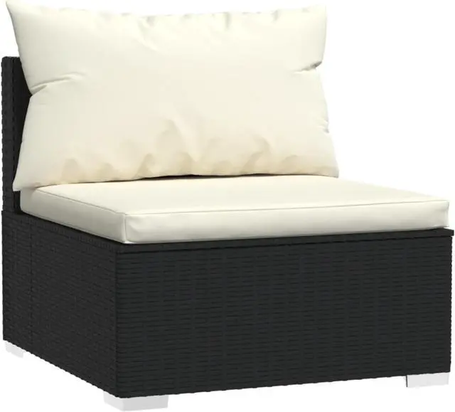 Alt view image 4 of 7 - vidaXL 3-Seater Sofa with Cushions Black Poly Rattan