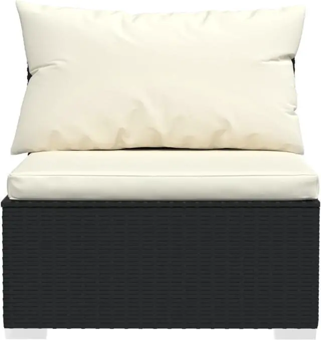 Alt view image 5 of 7 - vidaXL 4 Piece Patio Lounge Set with Cushions Black Poly Rattan