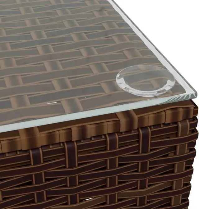Alt view image 2 of 12 - vidaXL Patio Coffee Table Brown 23.6"x23.6"x11.8" Poly Rattan & Glass