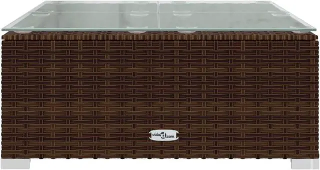 Alt view image 4 of 12 - vidaXL Patio Coffee Table Brown 23.6"x23.6"x11.8" Poly Rattan & Glass