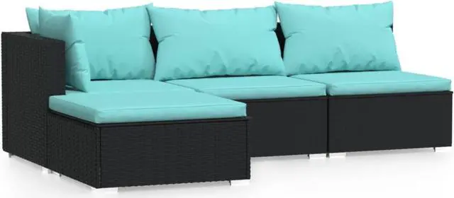 Alt view image 3 of 15 - vidaXL 4 Piece Patio Lounge Set with Cushions Black Poly Rattan