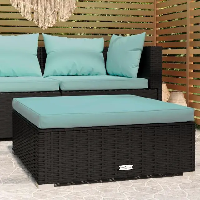 Main image of vidaXL Patio Footrest with Cushion Black 27.6"x27.6"x11.8" Poly Rattan