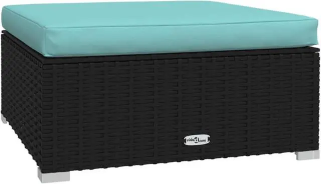 Alt view image 3 of 11 - vidaXL Patio Footrest with Cushion Black 27.6"x27.6"x11.8" Poly Rattan