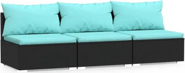 Alt view image 3 of 6 - vidaXL 3-Seater Sofa with Cushions Black Poly Rattan