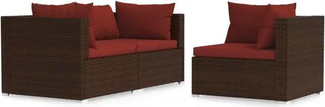 Alt view image 3 of 14 - vidaXL 3 Piece Patio Lounge Set with Cushions Brown Poly Rattan