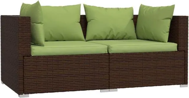 Alt view image 3 of 9 - vidaXL 2-Seater Sofa with Cushions Brown Poly Rattan