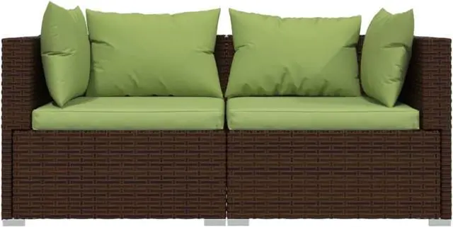 Alt view image 4 of 9 - vidaXL 2-Seater Sofa with Cushions Brown Poly Rattan