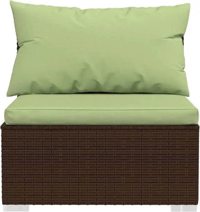 Alt view image 2 of 16 - vidaXL Patio Middle Sofa with Cushions Brown Poly Rattan